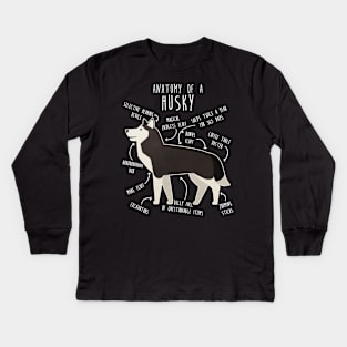 Black and White Siberian Husky Dog Anatomy Kids Long Sleeve T-Shirt